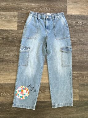 GoGo Jeans Custom Painted Skater Cargo Jeans Disco Star Y2K Whimsigoth 11/30